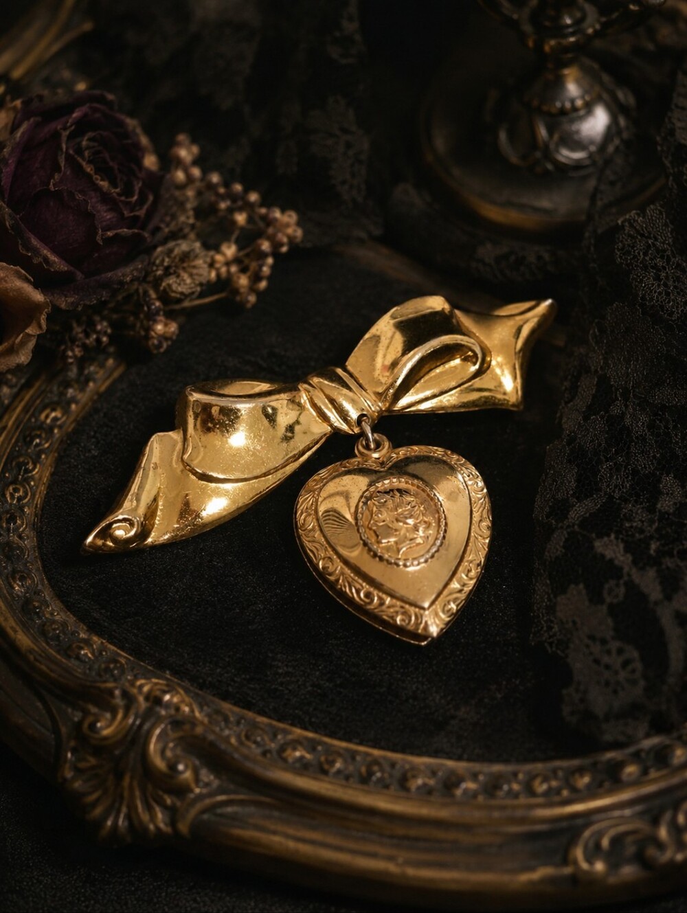 Vintage Mid-Century Sterling Silver Vermeil Victorian Revival Brooch